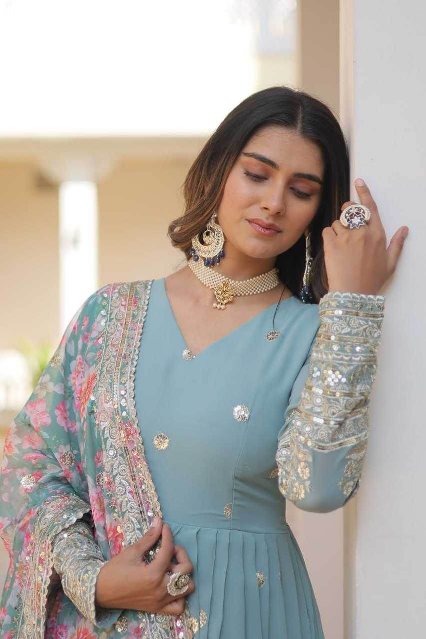 FAUX GEORGETTE EMBROIDERY ANARKALI LONG GOWN - MYLUXURY LANE ENTERPRISE